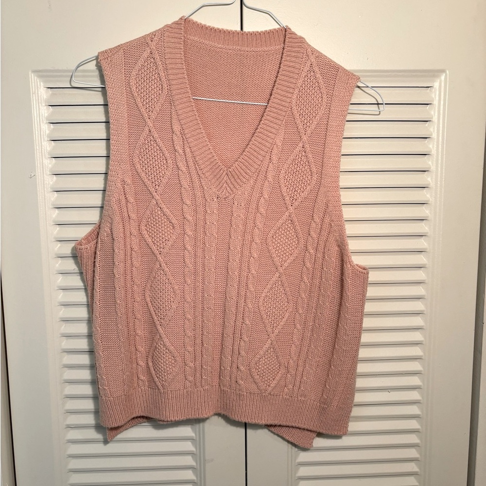 Blush Pink Cable Knit Sweater Vest